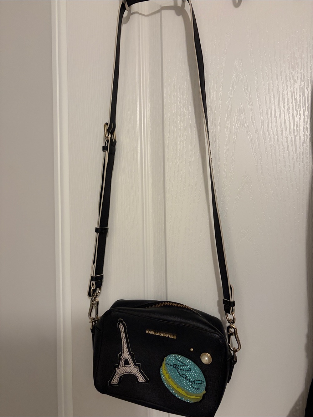 Karl Lagerfeld Black Paris themed crossbody Bag with Eiffel Tower